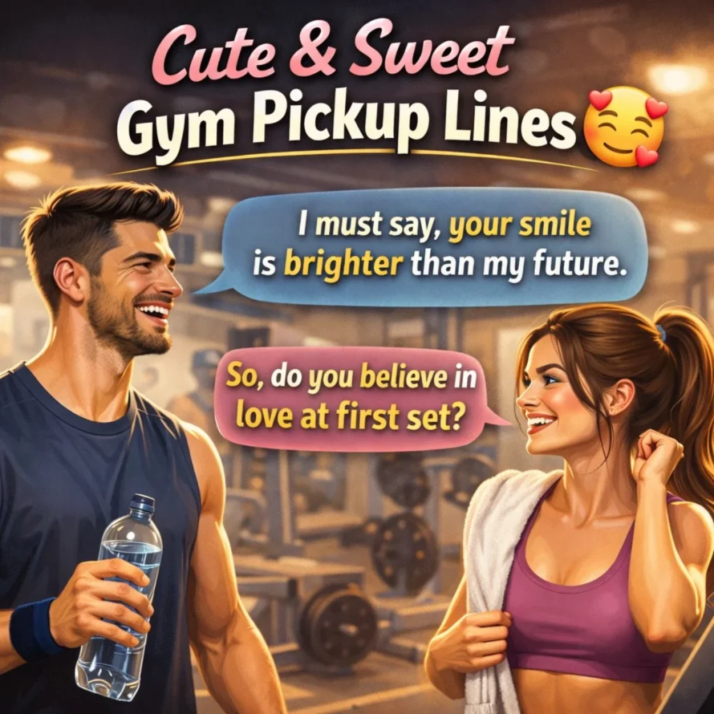 cute and sweet gym pickup lines couple smiling in gym