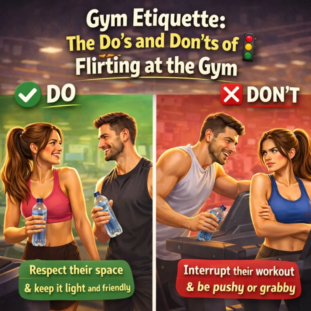 gym etiquette do and donts flirting at the gym illustration