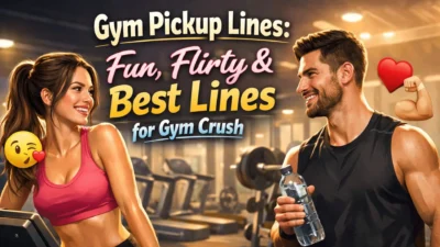 Gym pickup lines illustration with man and woman flirting in gym environment