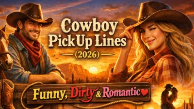 Cowboy and cowgirl with sunset background for cowboy pick up lines 2026 funny dirty romantic theme