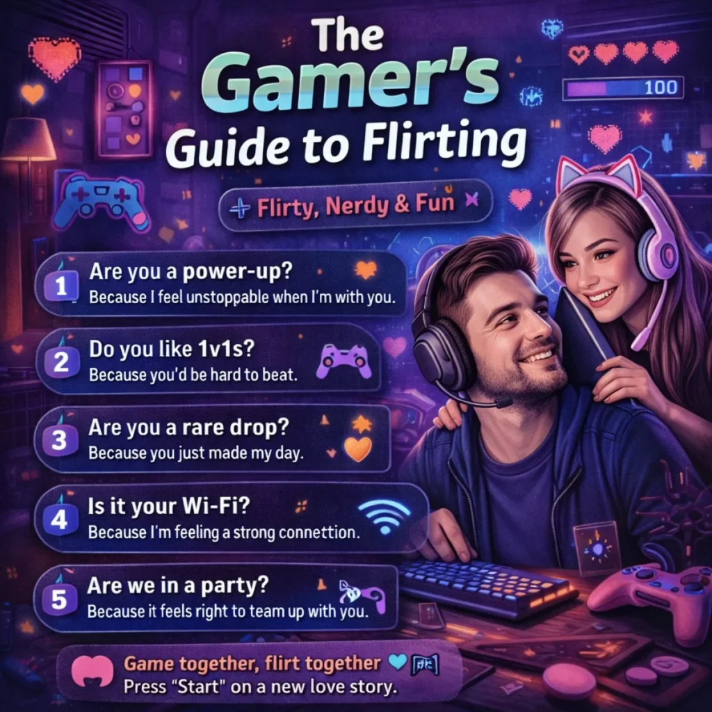 gamer pick up lines flirting gaming couple cute funny romantic gamer setup neon lights