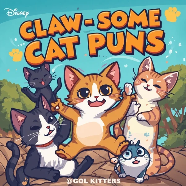 Cute cool cats with playful cat puns, fun kitty humor, and cheerful feline vibes